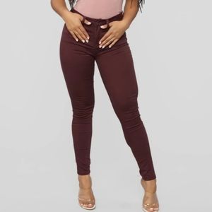 Fashion Nova high-rise burgundy skinny jeans
